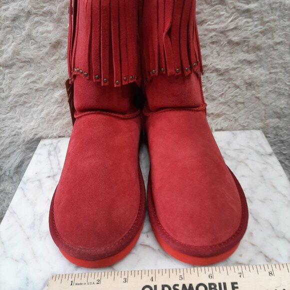 UGG Red Sheepskin Double Row of Suede Fringe Boots - Picture 2 of 8